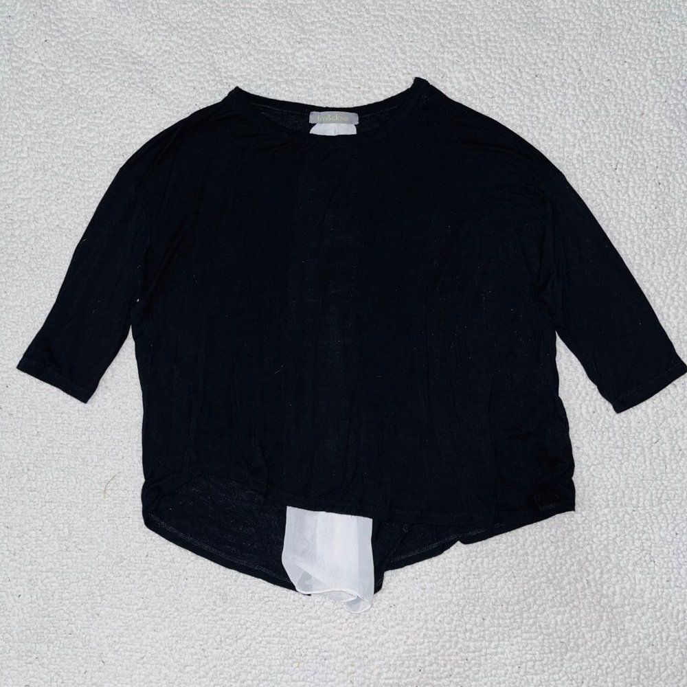 Finn & Clover Scoop Neck Tunic Blouse Black Women L Workwear Business Old Money